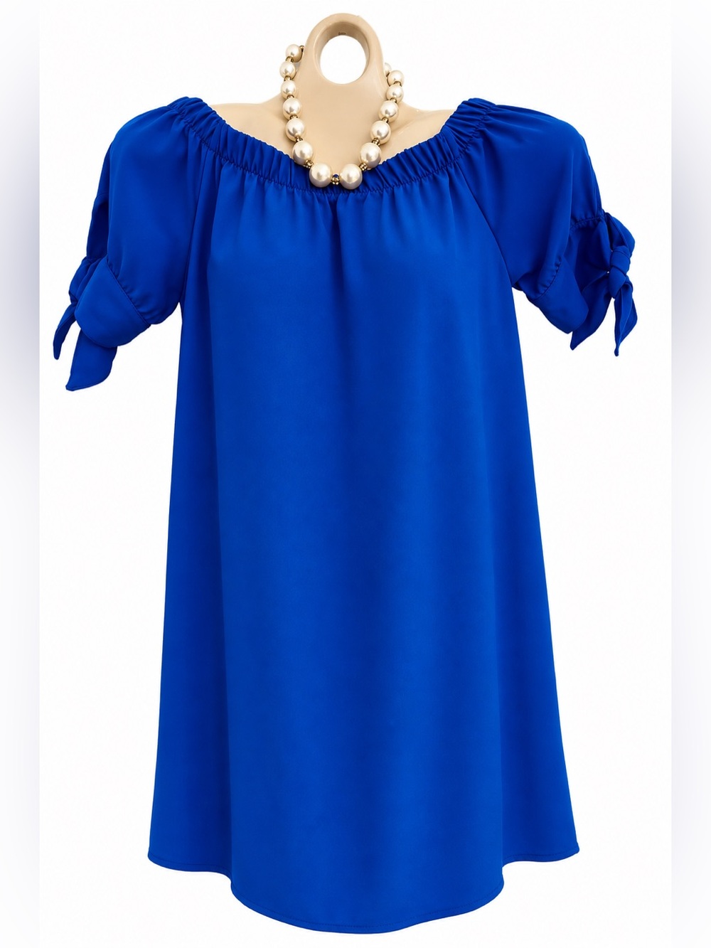 Haute Monde Cobalt Blue Off-Shoulder Tunic with Tie Sleeves
